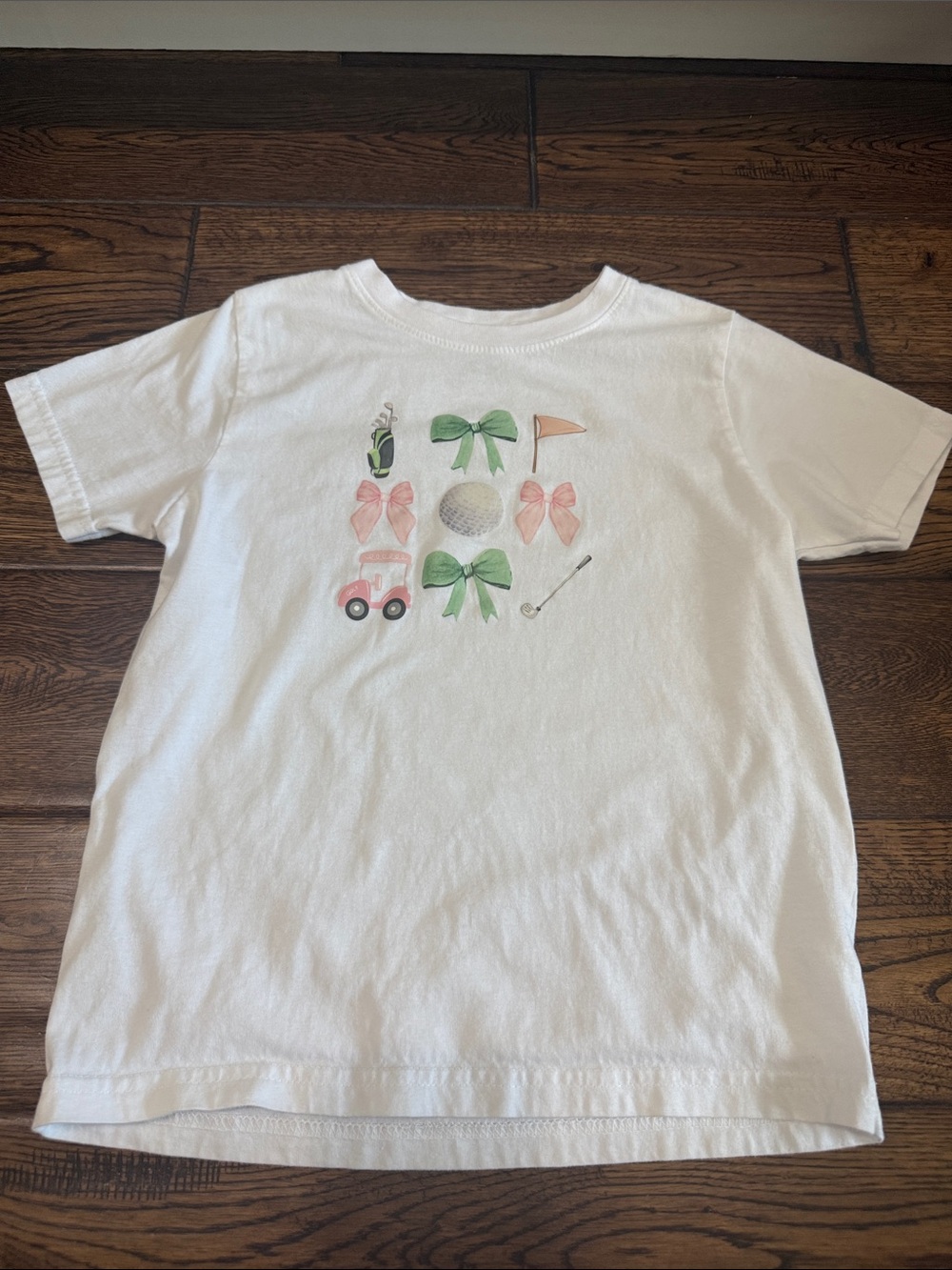 Sweet Wink White Tee with Pink & Green Golf theme